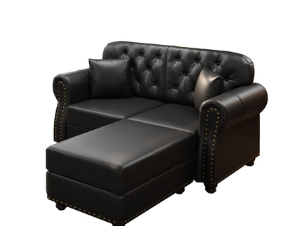 Upholstered Sofa With Nailhead Trim, Rolled Armrests With Ottoman