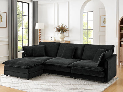 L-Shaped Sectional Sofa With Ottoman, Convertible 4 Seater Couch