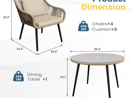 5 Piece Twisted Rattan Patio Dining Set With Table