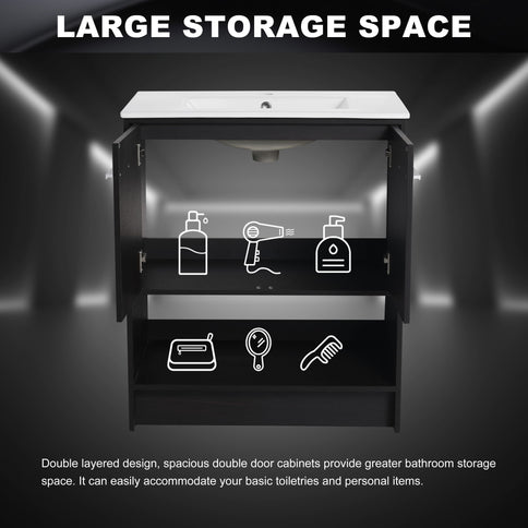 Modern Bathroom Vanity With Ceramic Sink, Freestanding Cabinet, Soft Closing Doors