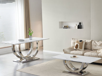 Rectangular Dining Table - Silver / White