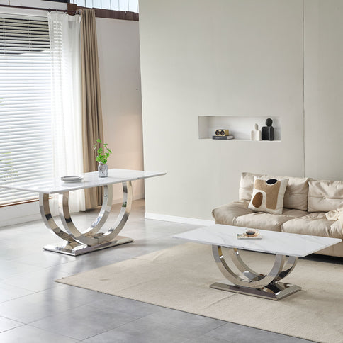 Rectangular Dining Table - Silver / White