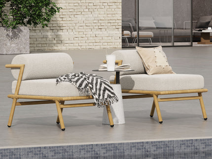 La Fiora - Outdoor Patio Iron Club Chair (Set of 2) - Off White / Teak