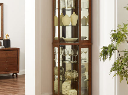 6 Shelf Corner Curio Display Cabinet With Lights, Mirrors And Adjustable Shelves (E26 Light Bulb Not Included)