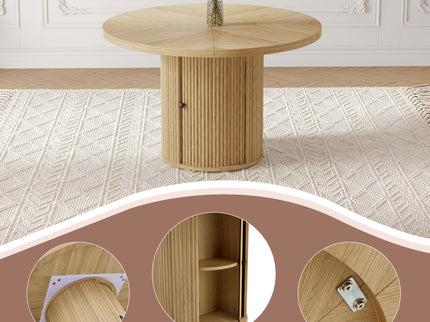 Roman Column Round Dining Table With Double Layer Storage - Wood
