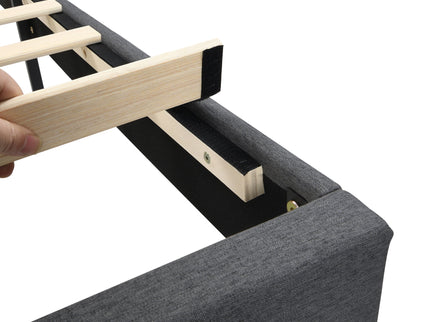 Modern Upholstered Platform Bed Frame With Button Tufted Headboard And USB Ports