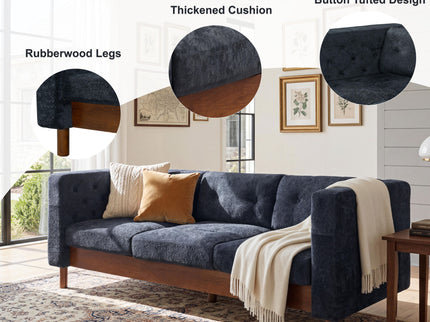 3 Seater Sofa With Square Arms, Tufted Pillow Back For Living Room