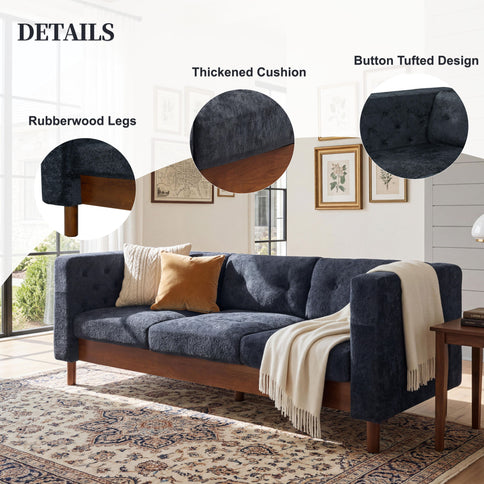 3 Seater Sofa With Square Arms, Tufted Pillow Back For Living Room