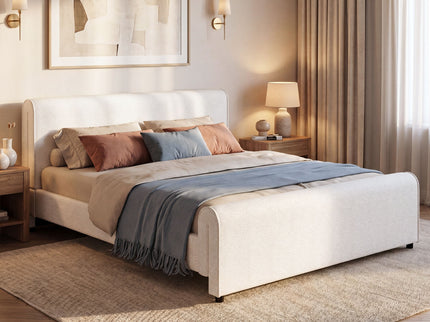 Luxury Upholstered Bed Frame With Curved Headboard & Footboard
