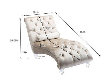 Chaise Lounge Indoor, Button Tufted Upholstered Chaise Lounge Chair With Pillow
