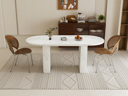 Oval Dining Table With Wood Strip Base