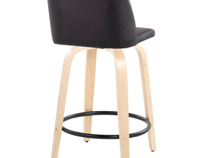 Toriano - Contemporary, Fixed Height Counter Stool With Swivel And Round Footrest (Set of 2)
