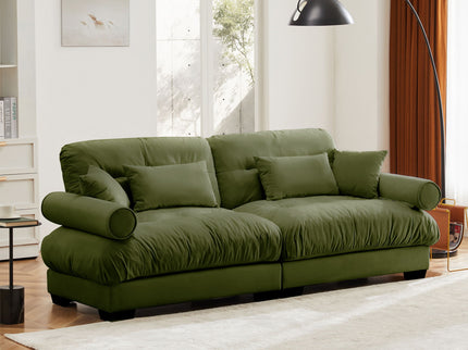 Modern Sofa With Bolstered Armrests And Pillows