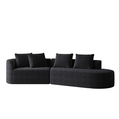 Upholstered Oversized Sectional Sofa, 4 Seater Extra Deep & Wide Curved Cloud Couch With 4 Throw Pillows For Living Room - Black