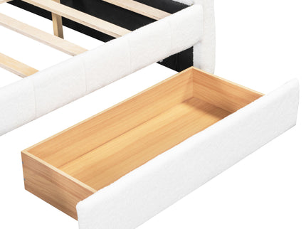 Queen Upholstered Platform Bed With USB Charging And 2 Storage Drawers - White
