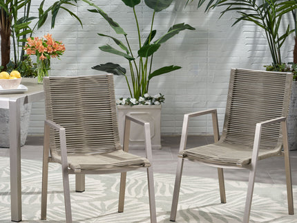 Outdoor Modern Aluminum Dining Chair Set With Rope Sea (Set of 2)