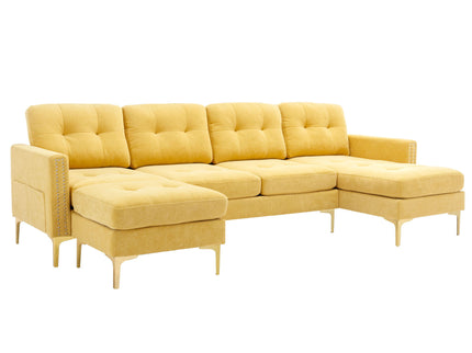 Modern L - Shape Convertible Sectional Sofa With Movable Ottoman