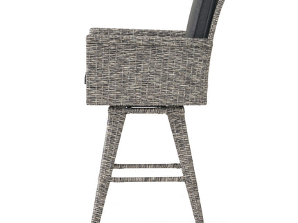 Outdoor Rattan Swivel Barstool With Water Resistant Cushion - Mixed Black / Dark Gray