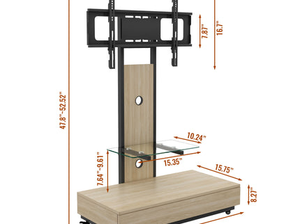 Mobile TV Cart With Push Pull Drawer, Lockable Wheels