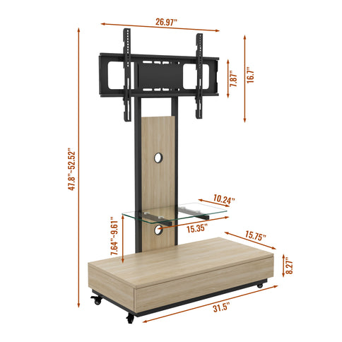 Mobile TV Cart With Push Pull Drawer, Lockable Wheels