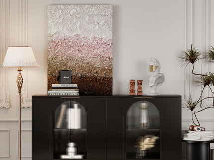 Accent Cabinet Lacquered Wooden Cabinet With 4 Glass Doors Sideboard Buffet Server Cabinet Storage Cabinet, For Living Room, Entryway, Hallway, Office, Kitchen And Dining Room