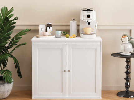 Kitchen Storage Cabinet With Double Doors, Adjustable Shelves, Sideboard Buffet For Dining Room - White