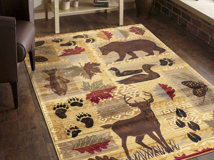 Nature's Nest - 5'3" X 7'3" Polypropylene, Lodge Area Rug - Multi / Beige