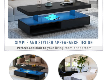 LED Coffee Table With 2 Drawers And Display Shelves