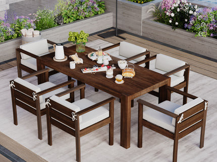 Rustic Patio Dining Set For 6 With Removable Cushions