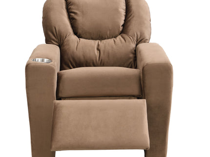 Kids Recliner Chair, Kids Upholstered Couch With One Cup Holder, Toddlers Recliner With Headrest And Footrest - Brown