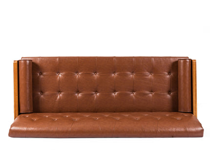 Adelaide - Mid Century Modern Tufted Sofa With Rolled Accent Pillows - Light Brown