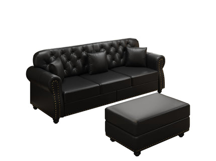 Upholstered Sofa With Nailhead Trim, Rolled Armrests With Ottoman