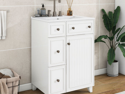 Transitional Style Bathroom Vanity Cabinet With Ceramic Sink