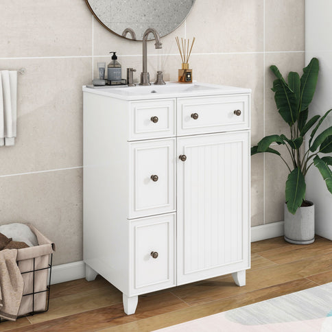 Transitional Style Bathroom Vanity Cabinet With Ceramic Sink