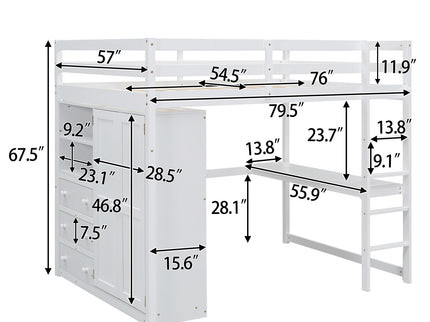 Loft Bed With Built In Wardrobe, Shelves And Drawers