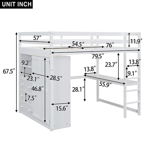 Loft Bed With Built In Wardrobe, Shelves And Drawers