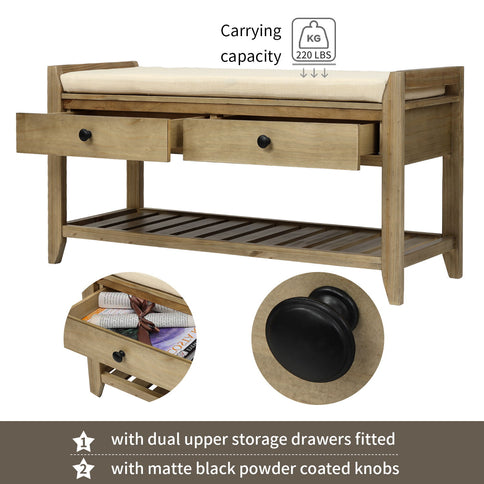 Shoe Rack With Cushioned Seat And Drawers Multipurpose Entryway Storage Bench Wash - Gray Wash