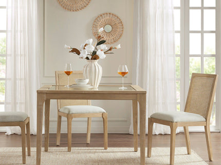 Dining Chair With Synthetic Cane Back And Upholstered Seat (Set of 2) - Natural