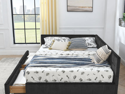 Mid-Century Storage Upholstered Tufted Bed Frame With Backrest And Armrests