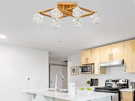 6 Light Crystal Ceiling Light For Dining Room, Modern Ceiling Lamp With Light Fixture For Entryway, Lobby, Kitchen, Bedroom, Living Room, Conference Room, (6*G9 Bulbs Included)