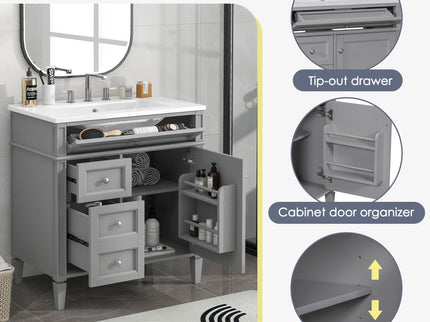 Bathroom Vanity With Top Sink, Storage Cabinet With 2 Drawers, Tip Out Drawer