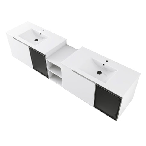 Wall Mounted Bathroom Vanity With Sink, Soft Close Doors, Cabinet & Half Door