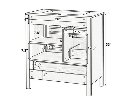 Modern Bathroom Vanity With Sink, Soft Close Drawers & Door, Storage Rack