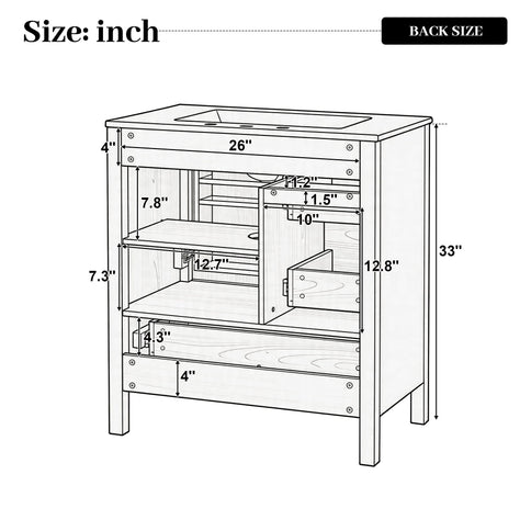 Modern Bathroom Vanity With Sink, Soft Close Drawers & Door, Storage Rack