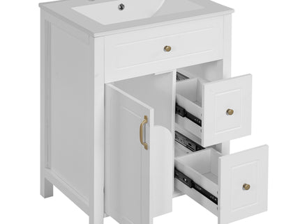 Elegant Bathroom Vanity With Ceramic Sink, Soft Close Doors And Drawers, Double Storage Racks