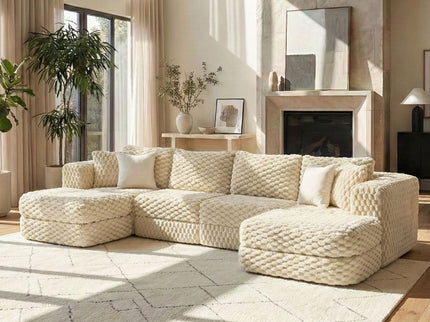 Modular Sectional Sofa, Boneless Couch With 2 Movable Ottomans