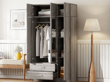 Modern 3 Door Mirror Wardrobe With 2 Drawers And Top Cabinet