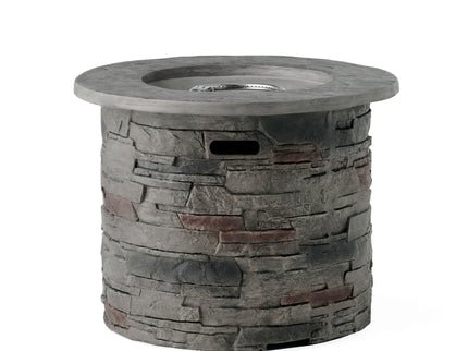 Transitional Outdoor 32" Round Propane Fire Pit Table, Lightweight Concrete Construction - Stone Gray