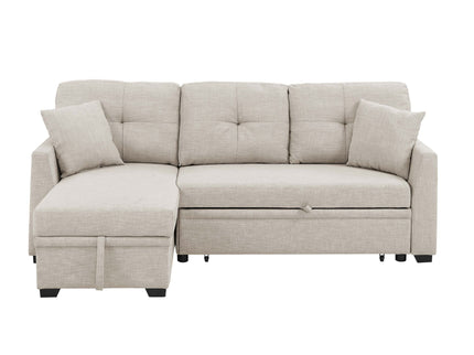 Upholstered Sectional & Pull Out Bed And Chaise Storage - Almond