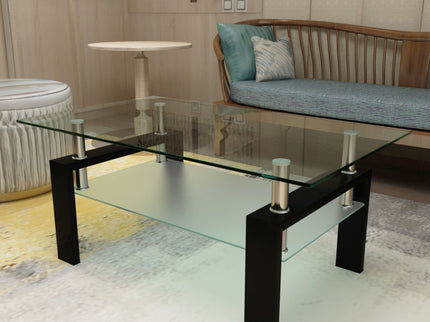 Modern Rectangular Coffee Table With Tempered Glass Top